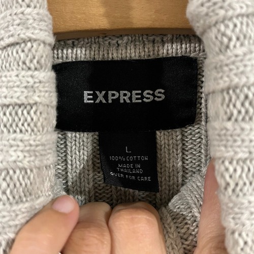 EXPRESS VTG Y2K Turtleneck Thick Ribbed Sweater Heavy 2000s Knit Cotton Sz Large - Picture 3 of 8