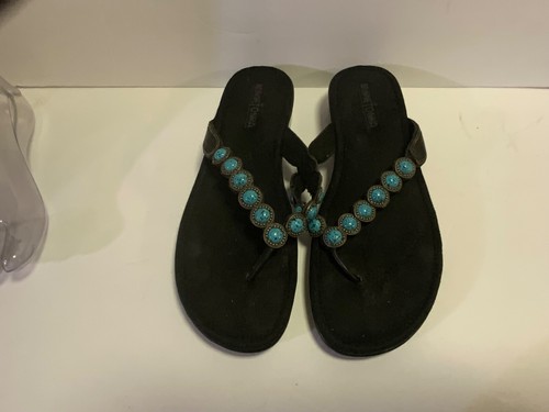 tongs en daim noir turquoise minnetonka taille 9 - Photo 2/8