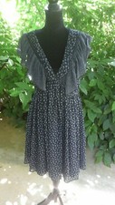  V-Neck Black Floral Print Dress By MNG Mango Size: Unknown, Lined , flowy 