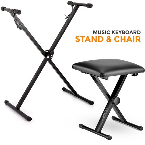 ADJUSTABLE PIANO STOOL KEYBOARD BENCH PADDED SEAT & KEYBOARD X-FRAME STAND - Picture 21 of 24