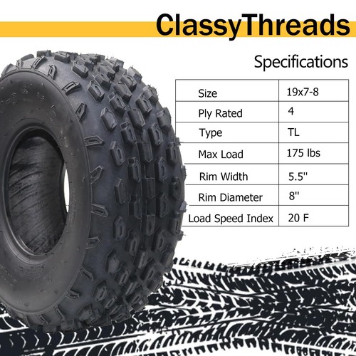 Set of 2 ATV Tires All-Terrain Tires 19X7-8 4PR ATV UTV Trail Sand Mud Off-Road - Picture 2 of 9