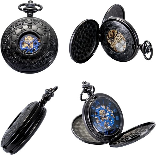 Vintage Roman Numeral Pocket Watch with Quality Cowboy Chain - Timeless Style - Picture 4 of 9