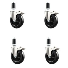5 Inch 316SS Hard Rubber Wheel Swivel 1-1/2 Inch Stem Caster Set Lock Brake SCC