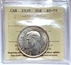 1939 CANADA SILVER 50 CENTS - ICCS CERTIFIED AU55 - KING GEORGE VI HALF DOLLAR