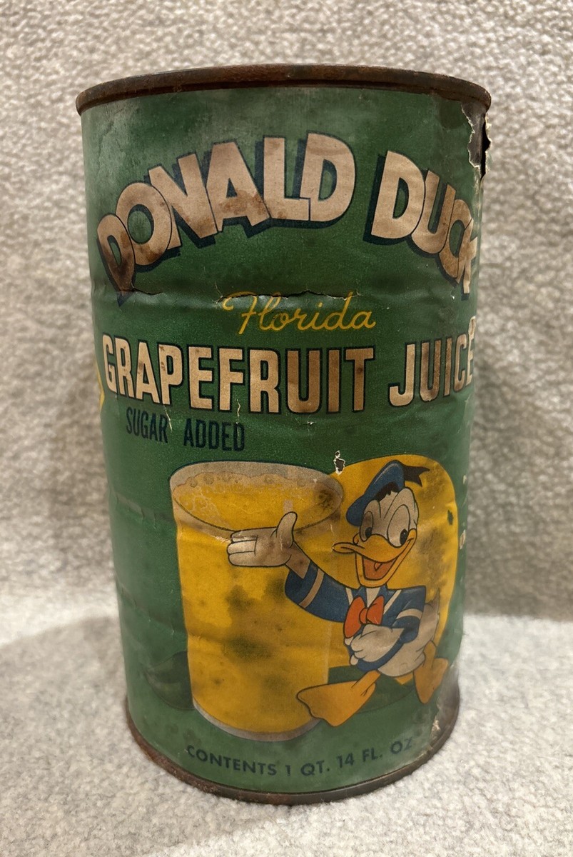 1960s Vintage Donald Duck Disney Florida Grapefruit Juice Can (1Qt