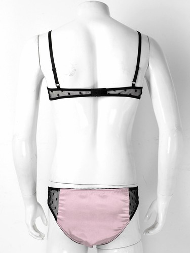 Herren Sissy Satin Dessous Set durchsichtig Netz BH Top Slips Tanga Unterwäsche Nachtwäsche - Bild 8 von 30