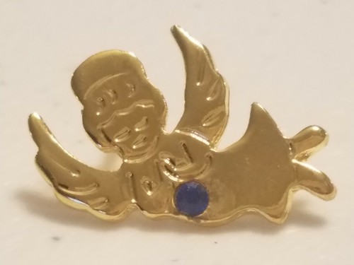Angel Lapel Pin gold tone with dark blue birth stone - 1 inch -New! - Picture 2 of 4
