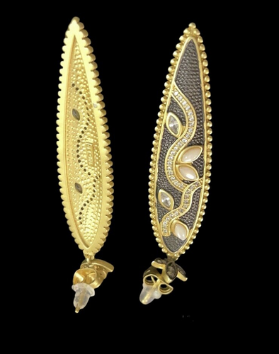 Freida Rothman 925 Fleur Leaflet MOP & CZ 14K and Rhodium Plated Earrings NWTOB - Picture 8 of 11