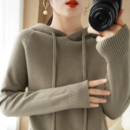 Women Knitted Sweater Top Hooded Casual Hoodies Top Pullover Long Sleeve Warm - Bild 9 von 29