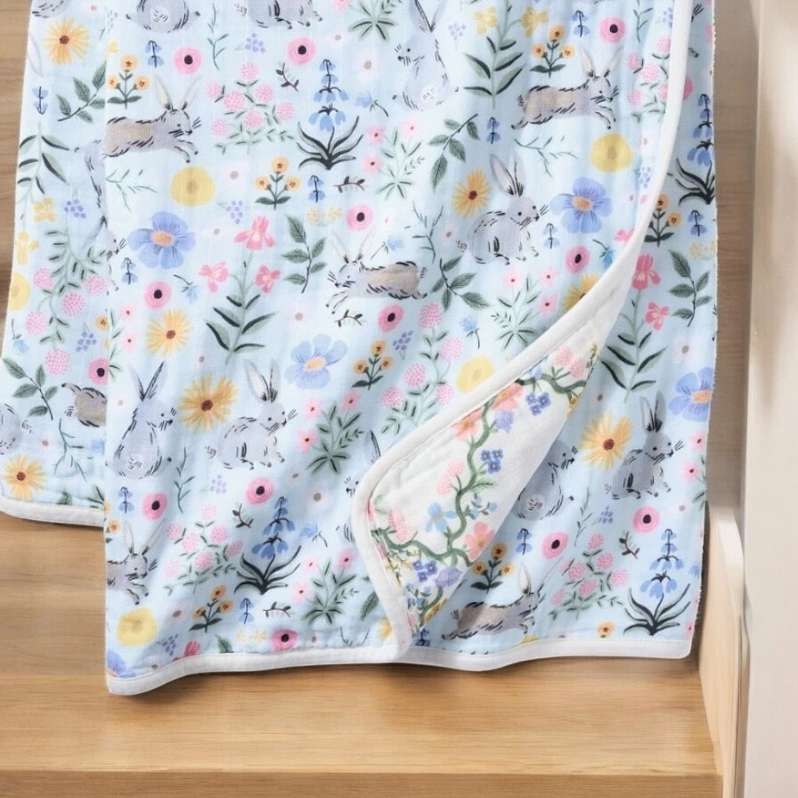 Pottery Barn Kids ВИНТОВКА Бумага КРОЛИК ЦВЕТОЧНЫЙ Кроватка Малыш ОДЕЯЛО и ЛИСТ Новый - Изображение 4 из 4