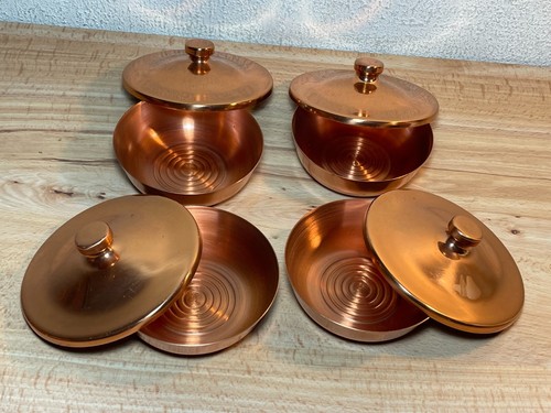 Lote de 4 utensilios de cocina redondos pequeños con tapa caja baratija cuenco de cobre vintage - Imagen 4 de 21
