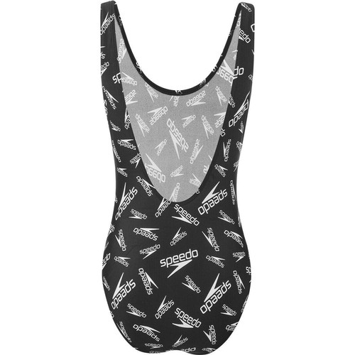 Speedo All Over Deep U-Back Hi Leg 1 Piece Swimsuit Black & White UK 14/36 - Picture 3 of 3