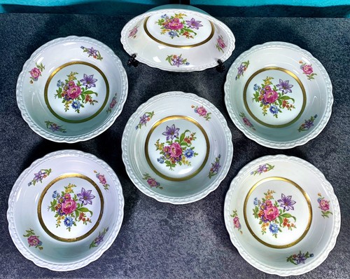 Set of 6 ROYAL JACKSON FINE CHINA FLORAL FRUIT/SAUCE BOWLS 5 1/4" VOGUE CERAMIC - Picture 2 of 10