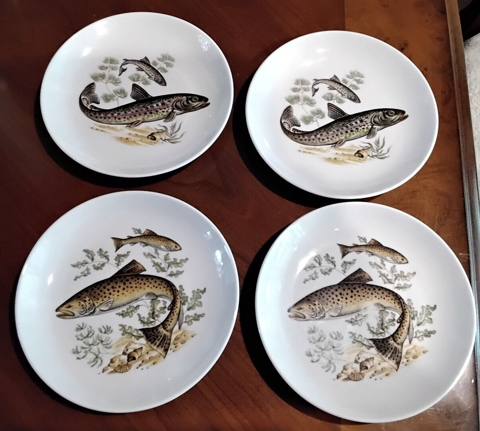 VINTAGE Naaman Israel Round Porcelain 6.5" Fish PlatesLot of 7 Plates