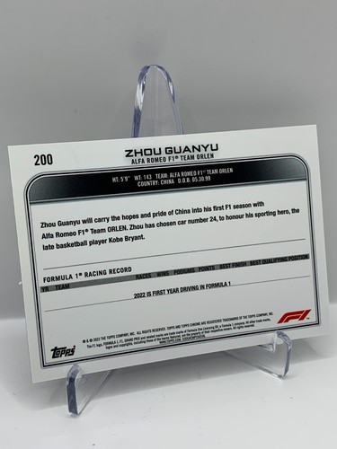2022 Topps Chrome Formula 1 #200 Guanyu Zhou Black & White Raywave Freshest RC - Picture 2 of 2