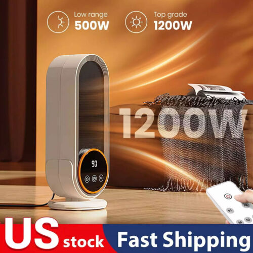 Portable Electric Space Heater For Large Room 1200W Digital Thermostat Remote