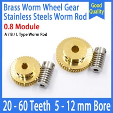 0.8 Module 20T to 60T Gear Copper Worm Wheel Gear & Worm Gear Shaft Bore 5-12mm