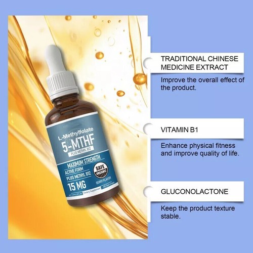 2 PACK L-Methyl Folate 5-MTHF Drops 1000 Mcg-Liquid Vitamins Folate Supplement - Picture 11 of 20