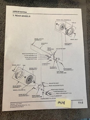 OEM HONDA HRC216PDA ROTARY LAWN MOWER SERVICE MANUAL W/SUPPLEMENTALS CW 2005 - Picture 5 of 6