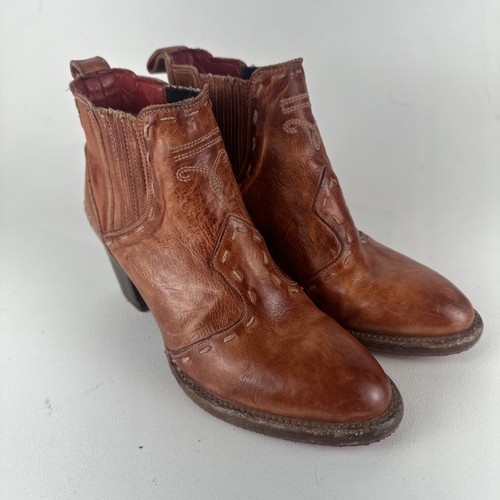 BED STU Brie II Bootie Leather Western Ankle Chelsea Boots Women's Size 7 Cognac - Picture 1 of 11