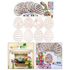 24x Easter Wooden Egg Cutouts Unfinished with Paint, pompoms and Rhinestone