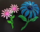 Lot of 2 Vintage Flower Enamel Brooches Pink Blue Costume Jewelry
