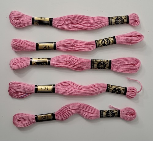 DMC 6-Strand Embroidery Floss 5 Skeins Color 604 Light Cranberry Made In France - Picture 2 of 6