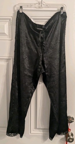 Michele Bohbot Bisou Intimates Black Drawstring Lounge Pants Lace Leg Crop Sz L - Picture 3 of 10