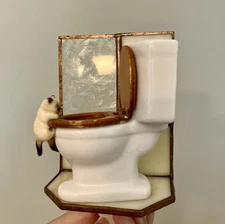 RARE Vintage Gallery Decorative Stained Glass Nightlight Cat Hanging Off Toilet