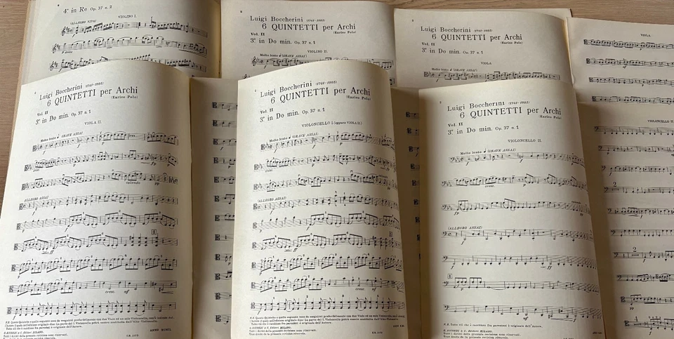 BOCCHERINI QUINTETS OP 37 NO's 3 & 4 SHEET MUSIC BOOK (1949) ALL PARTS ITALY - Image 3 of 4