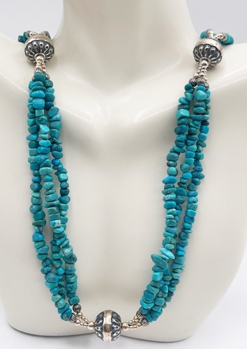 Designer Carolyn Pollack 925 Sterling Silver Triple Strand Turquoise Necklace