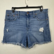 Madewell Women's High Rise Denim Shorts Actual 36x4 tag 33 raw hem stretch z7
