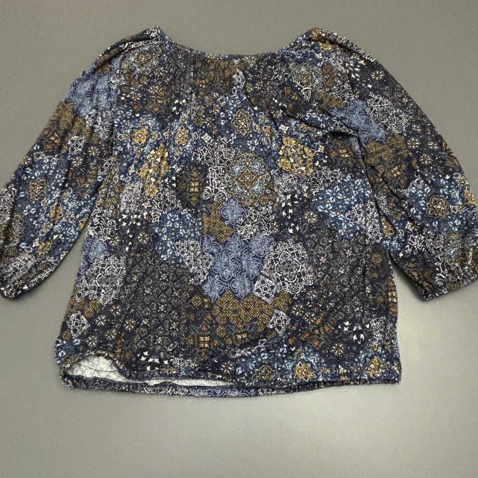 Top Michael Kors Talla S Azul Marino Estampado Padua 3/4 Manga Elástica Cintura Suave Cómodo Foto 2 de 4