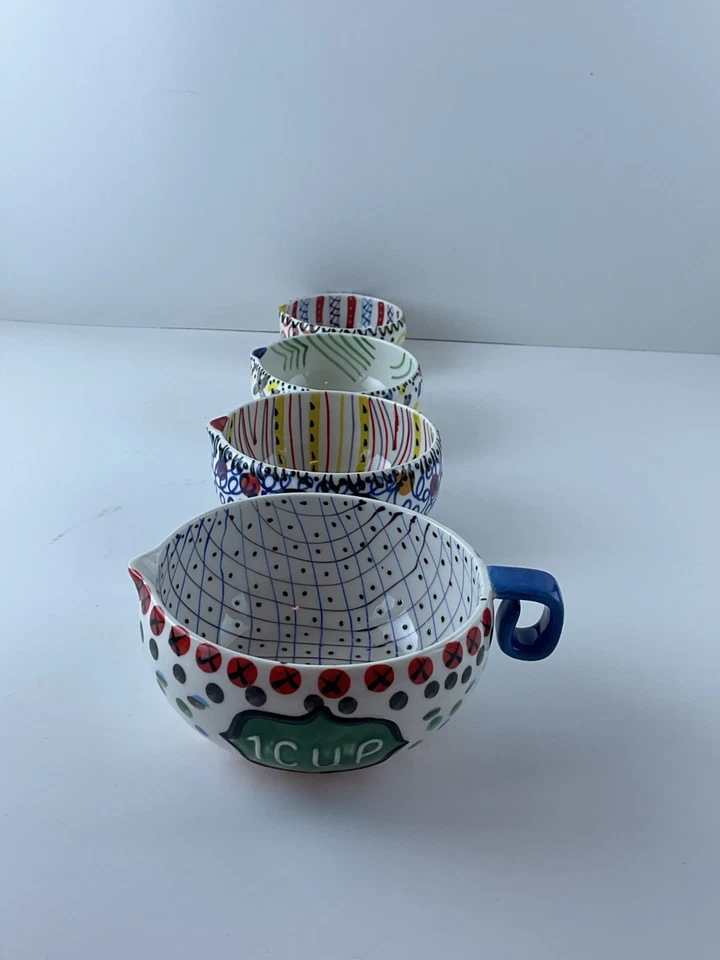 Набор из 4 декоративных мерных керамических чашек Anthropologie разноцветные - Изображение 4 из 4