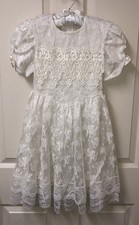 Vintage Jessica McClintock Girls Ivory Satin Dress Lace Collar Overlay Size 6