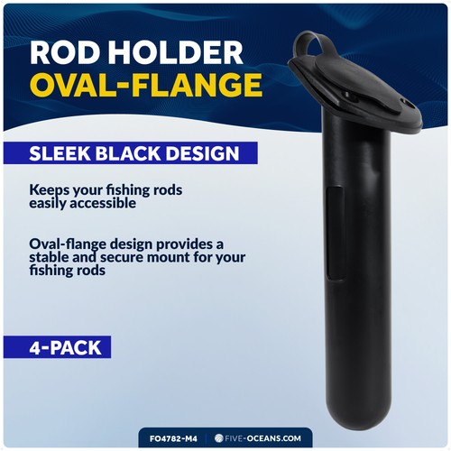 60-Degree Fishing Rod Holder Oval-Flange w/ PVC Cap - Black, 4-Pack - FO4782-M4 - Picture 2 of 8