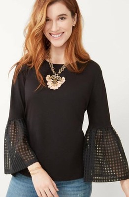 Maette Chic Black Women's Boho Blouse with Textured Sleeves Size XS
