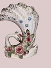 Napco Art Vase Vintage Porcelain Pink Swan Roses Medium Decorative Gift