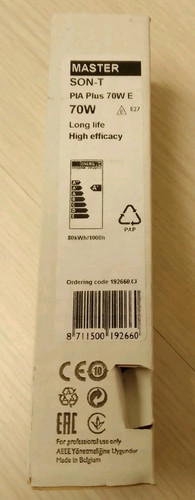 PHILIPS MASTER SON-T PIA PLUS LAMPADA AL SODIO ATTACCO E27 70W LUCE CALDA SONTPL - Foto 1 di 3