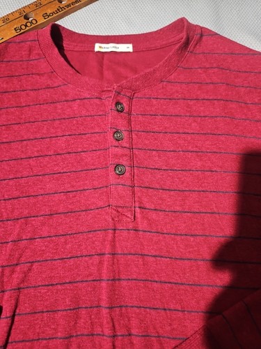 Marine Layer Shirt Mens Medium Red Blue Striped Pullover Casual Preppy Button - Picture 3 of 11