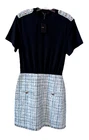 MAJE NWT Size 38 Rolineta Tweed Black Blue Mini Dress Short Sleeve Small S
