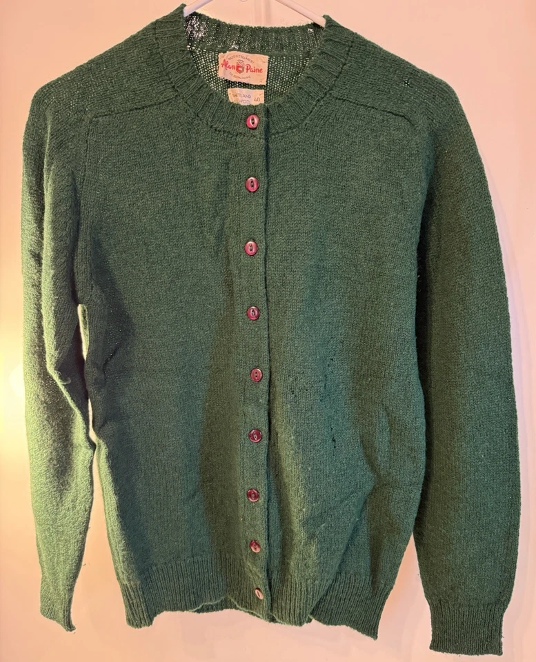 Винтажный шерстяной свитер Alan Paine Shetland Англия ТЕМНО-зеленый размер 40 M (читайте) - Изображение 3 из 4
