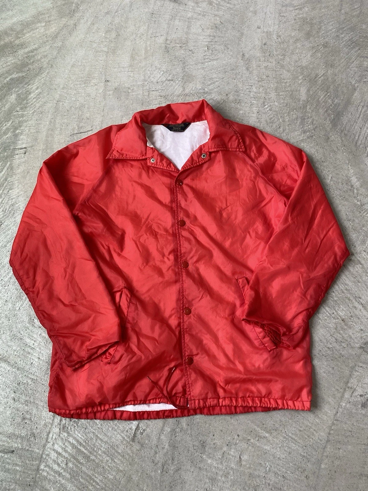 90S VINTAGE RETRO ORANGE SEARS NYLON WINDBREAKER BUTTON UP SIZE M