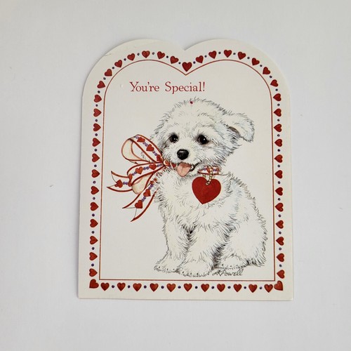 Tarjeta de felicitación de San Valentín Current Inc Critters 1989 White Puppy L.K. Powell sin usar - Imagen 2 de 6