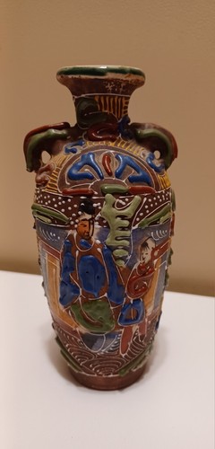 Jarrón japonés Satsuma Moriage urna con asas pintado a mano 6" - Imagen 2 de 2
