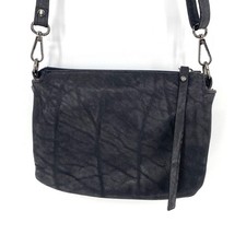 Solinda Vera Pelle Italian Leather Crossbody Bag Dark Gray Black Pebbled Purse