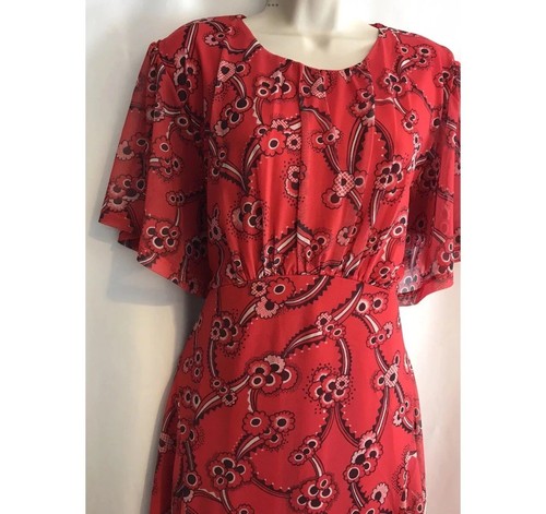 New Next Size 20 Red Ditsy Floral Print Celia Birtwell Mesh Short Sleeve Dress - Picture 7 of 18