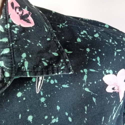 QUIKSILVER Dark Rituals mens M modern shirt green bullet floral splatter party - Picture 2 of 9