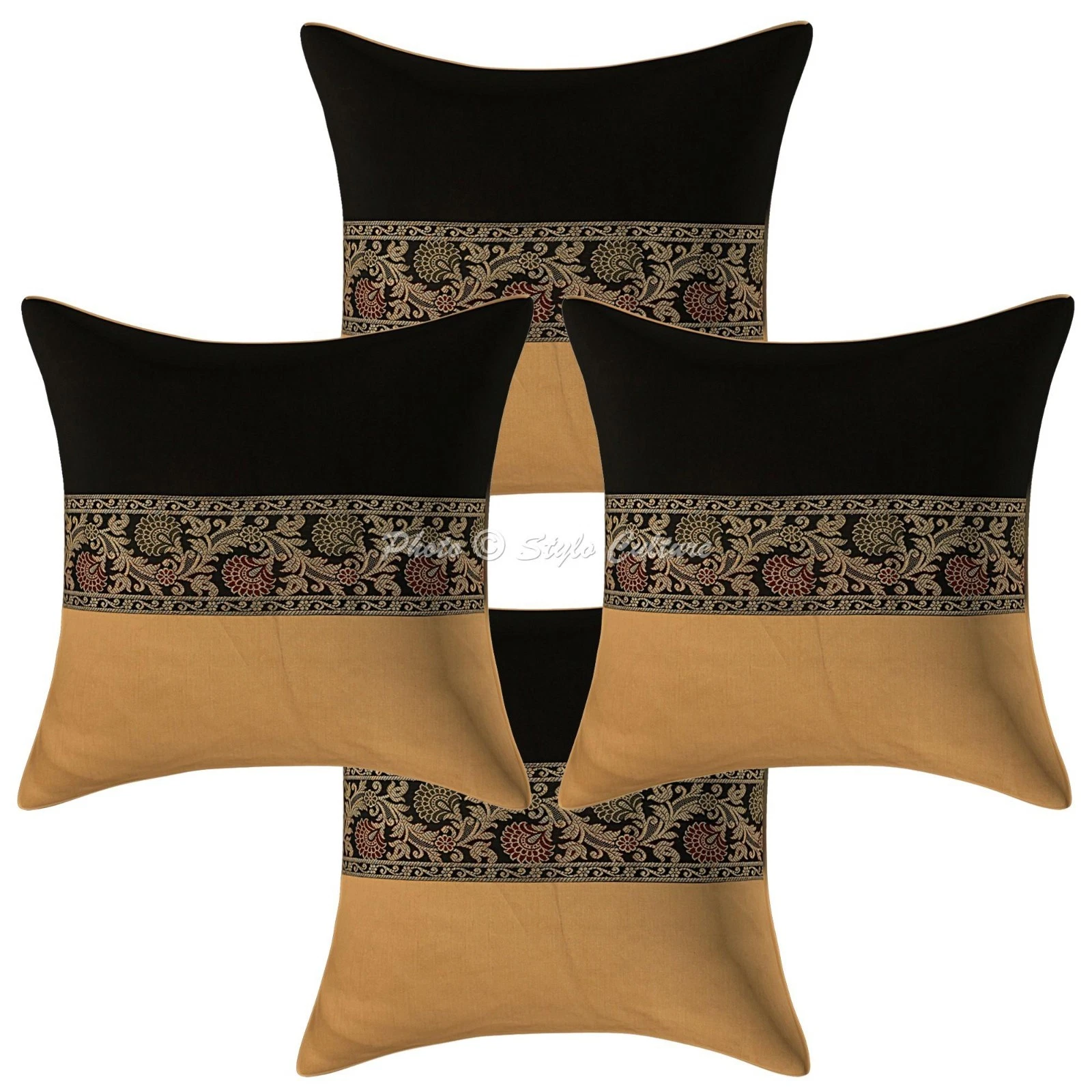Decorative Polydupion Throw Pillow Covers Brocade Jacquard Black Floral 40x40 cm