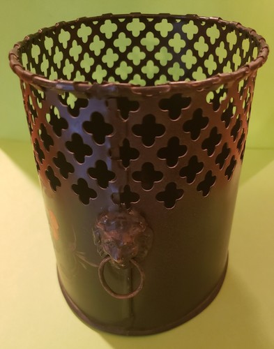 Vintage handbemalter floraler, schwarzer Metall-Toleware-Caddy ca. 5 x 6,5 x 5 Zoll - Bild 2 von 8